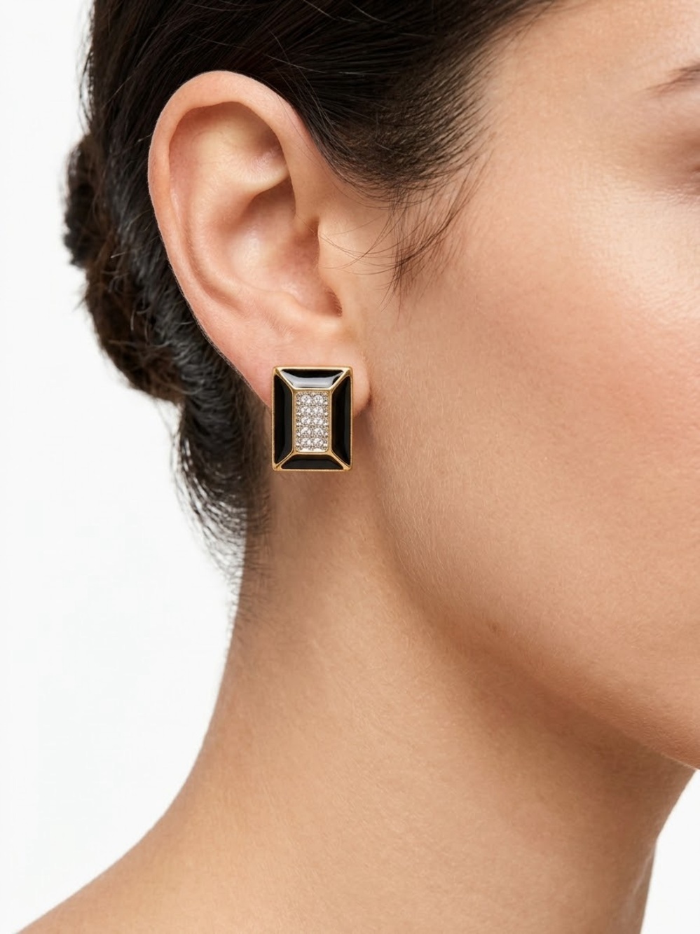 Butler Vintage Gold and Black Rectangular Pavé Stud Earrings